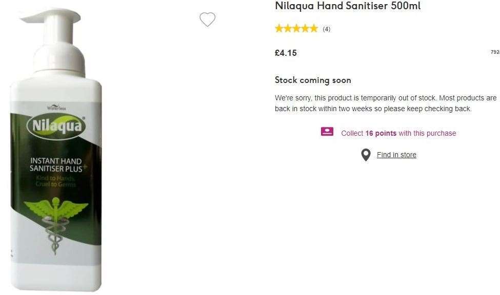 Boots has ran out of Nilaqua hand gel