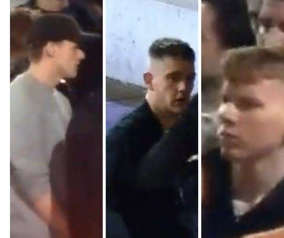 Three of the men the police would like to interview after a fight in Sittingbourne High Street