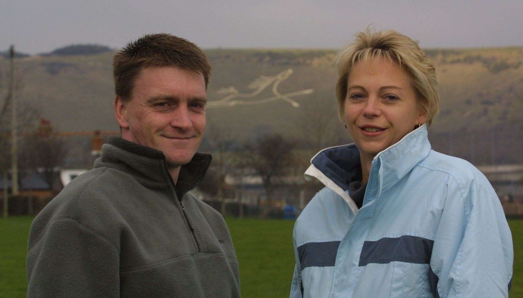 Patrick Clarke asked his girlfriend Alison Kirby to marry him in large white letters which he created out of bin bags in 2003. Picture: Barry Goodwin