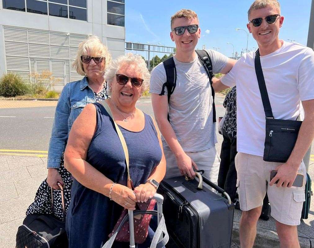Pat Lawrence (left), Wendy Shaw, Lewis Prior and Jack all shared a taxi to be able to get to the airport. Picture: Wendy Shaw
