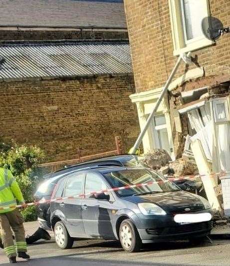 The damage to the house after a car smashed into a property on Sheerness Broad Street