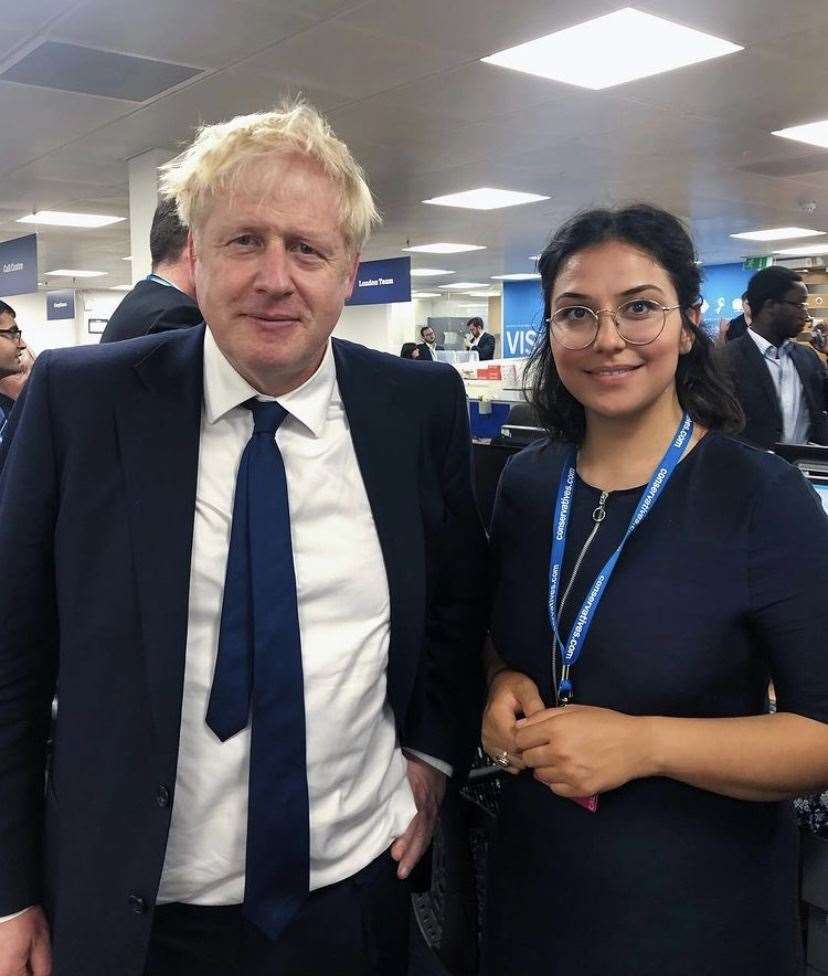 Prime Minister Boris Johnson with Shabnam Nasimi, founder of the Conservative Friends of Afghanistan group (Shabnam Nasimi/PA)