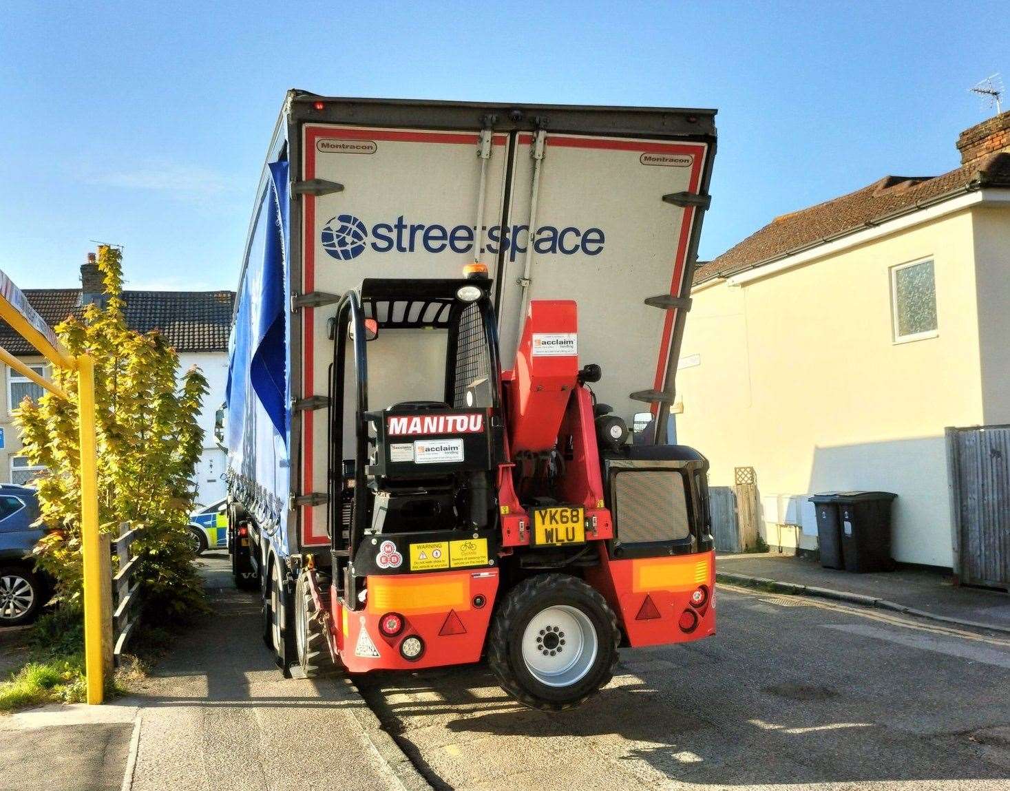 The lorry's damaged trailer after it hit a bridge in Dover. Picture: Lesley Ann Burke