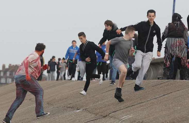 Participants had to evade the attention of of undead beach walkers in the 2015 Sheerness Zombie Attack event