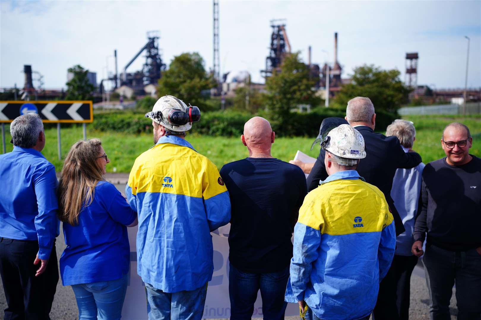 Workers outside Tata Steel’s Port Talbot steelworks in South Wales (Ben Birchall/PA)