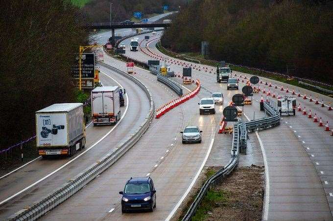 The Operation Brock contraflow has been removed but the moveable barrier and 50 mph limit remain in place. Picture: National Highways