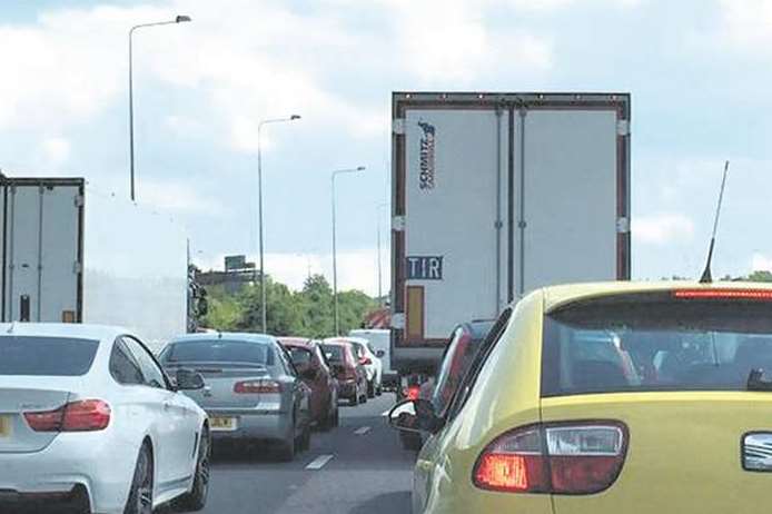 One lane blocked and slow traffic due to accident on M2