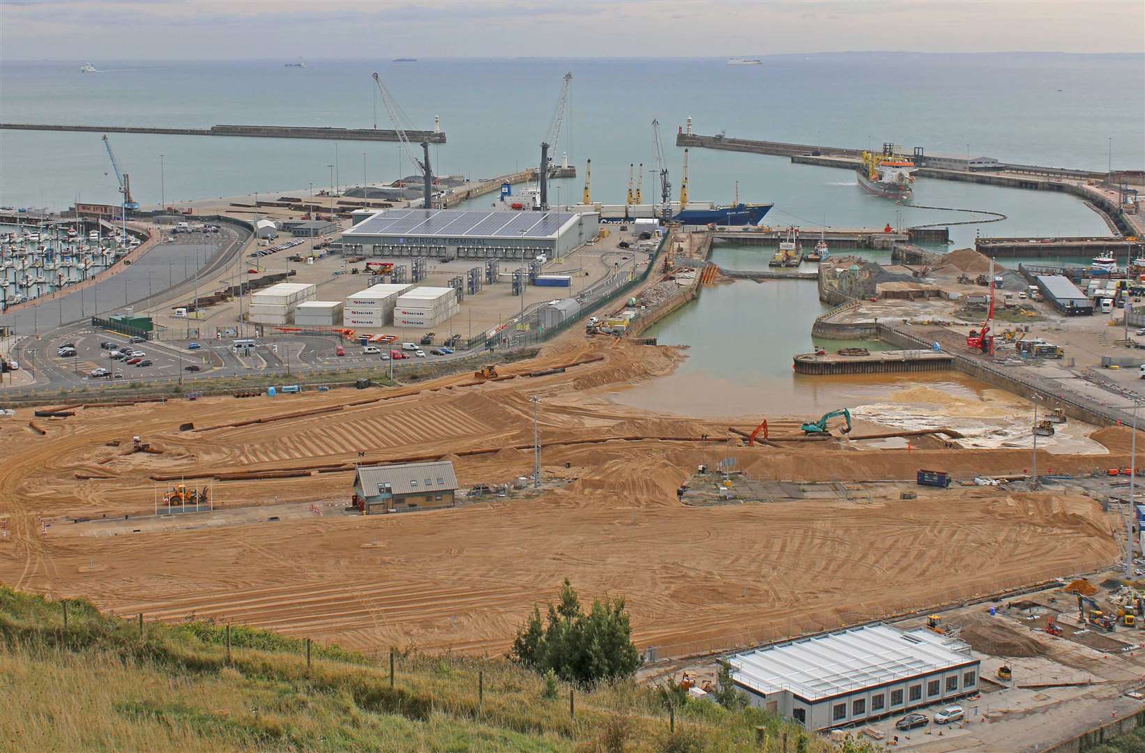 Granville Dock has been filled in so that the land can be used for waiting traffic when the new Entry/Exit System (EES) rules are introduced. Picture: Dover Strait Shipping - Foto Flite