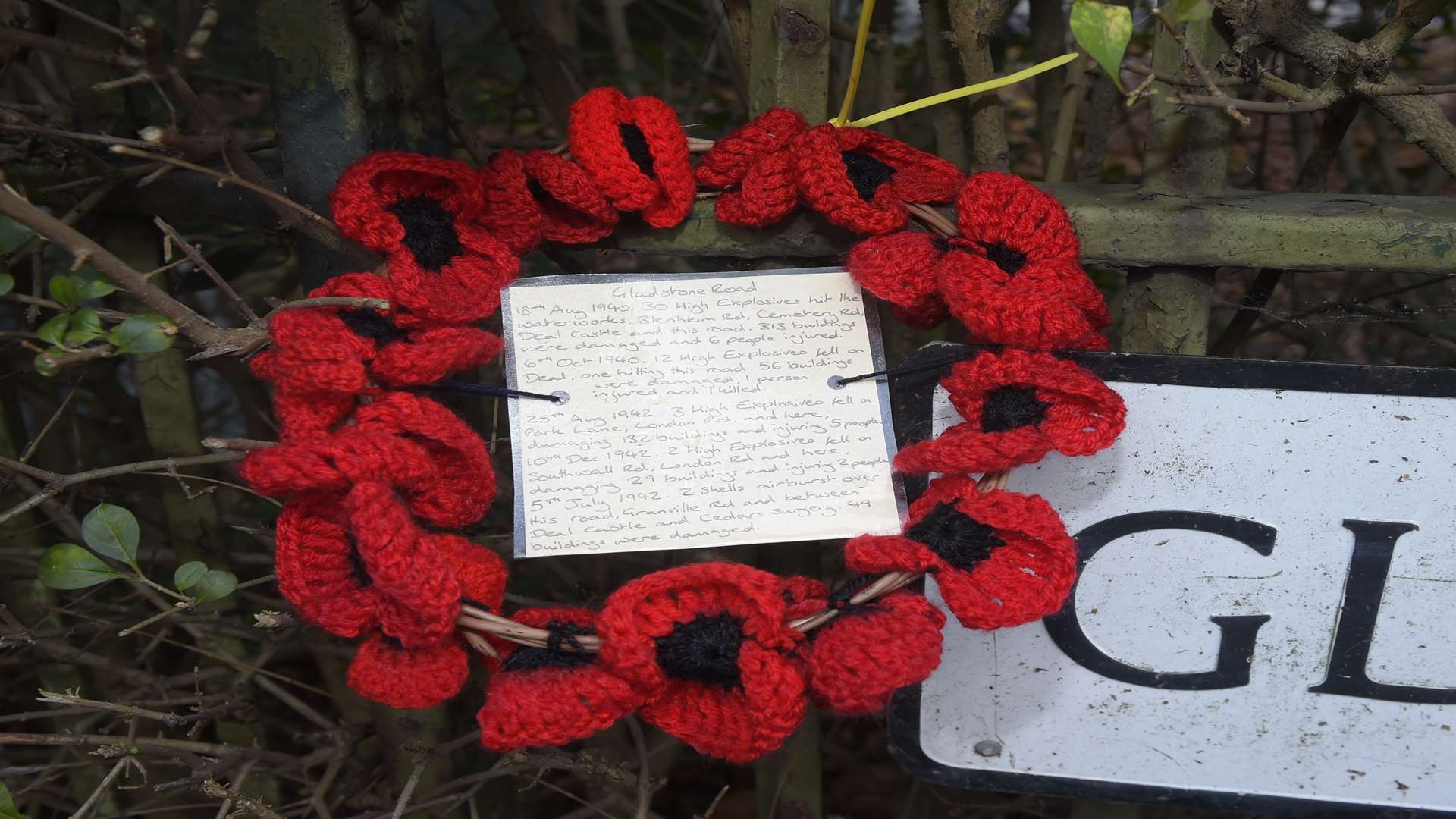 Explosives fell over Gladstone Road during the Second World War