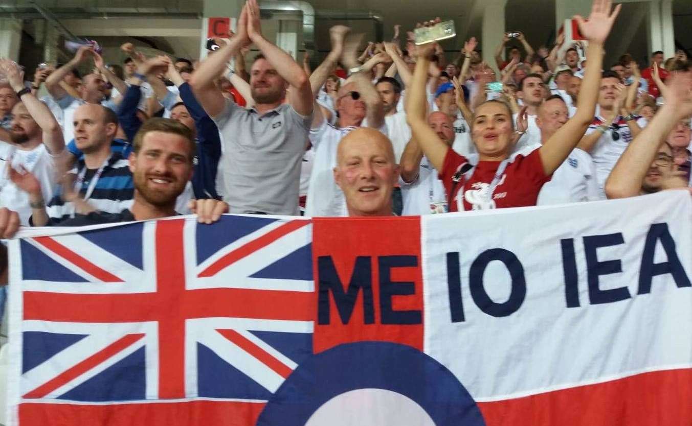Terry Matson and son Jordan at England's first game in the 2018 World Cup finals in Russia