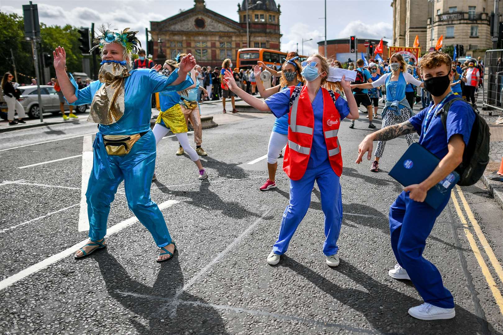 Demonstrators danced in the streets in Bristol (Ben Birchall/PA)