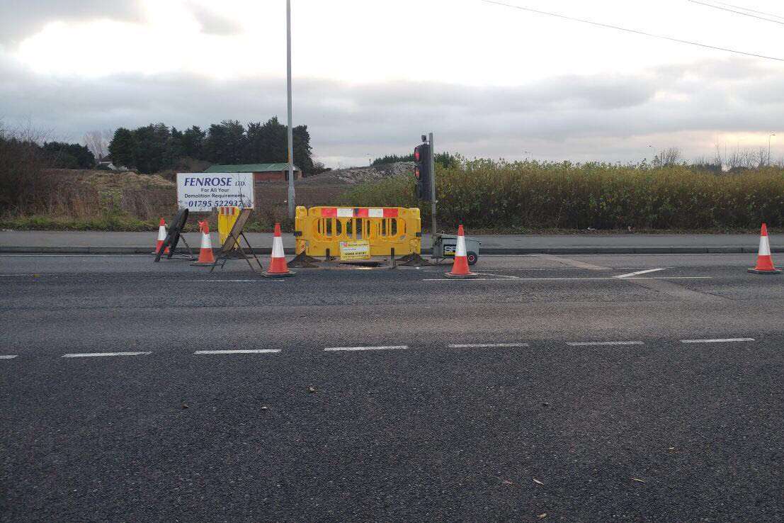 The collapsed manhole cover in Swale Way, Sittingbourne