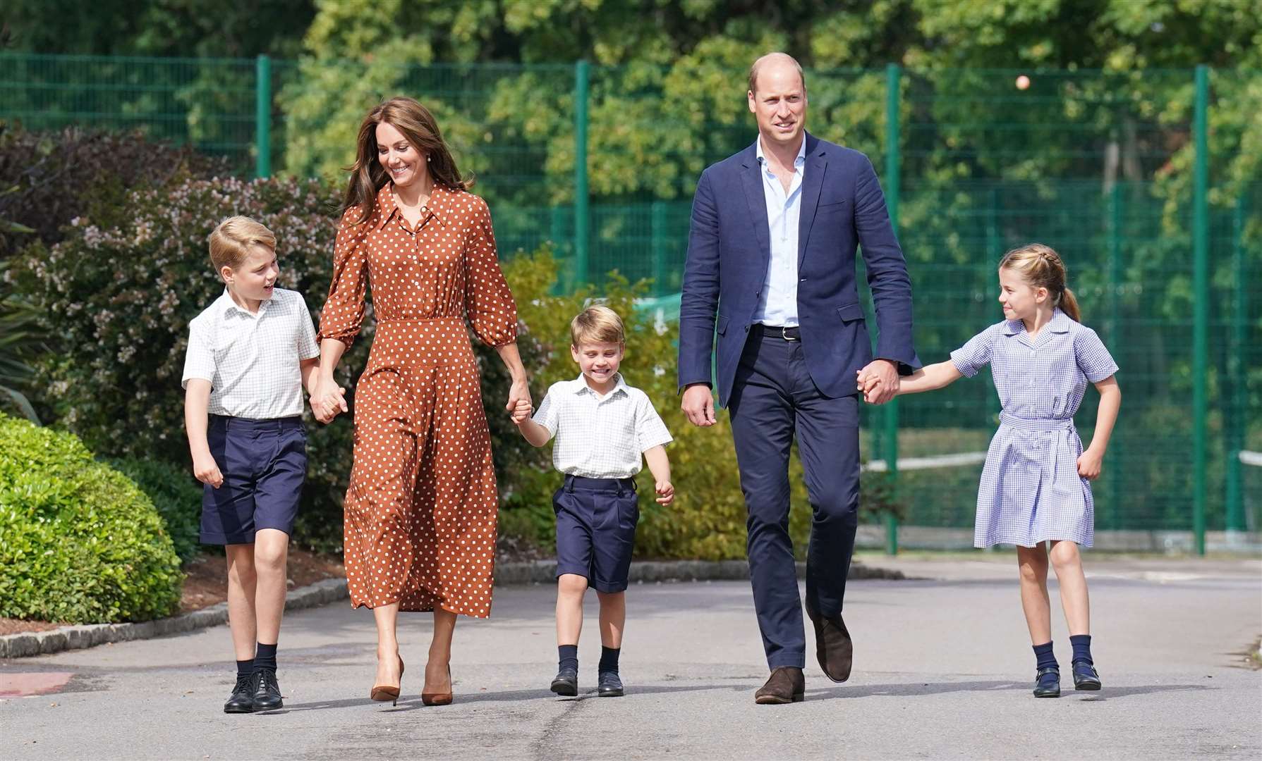 George, Charlotte and Louis arrive at Lambrook School with their parents (Jonathan Brady/PA)