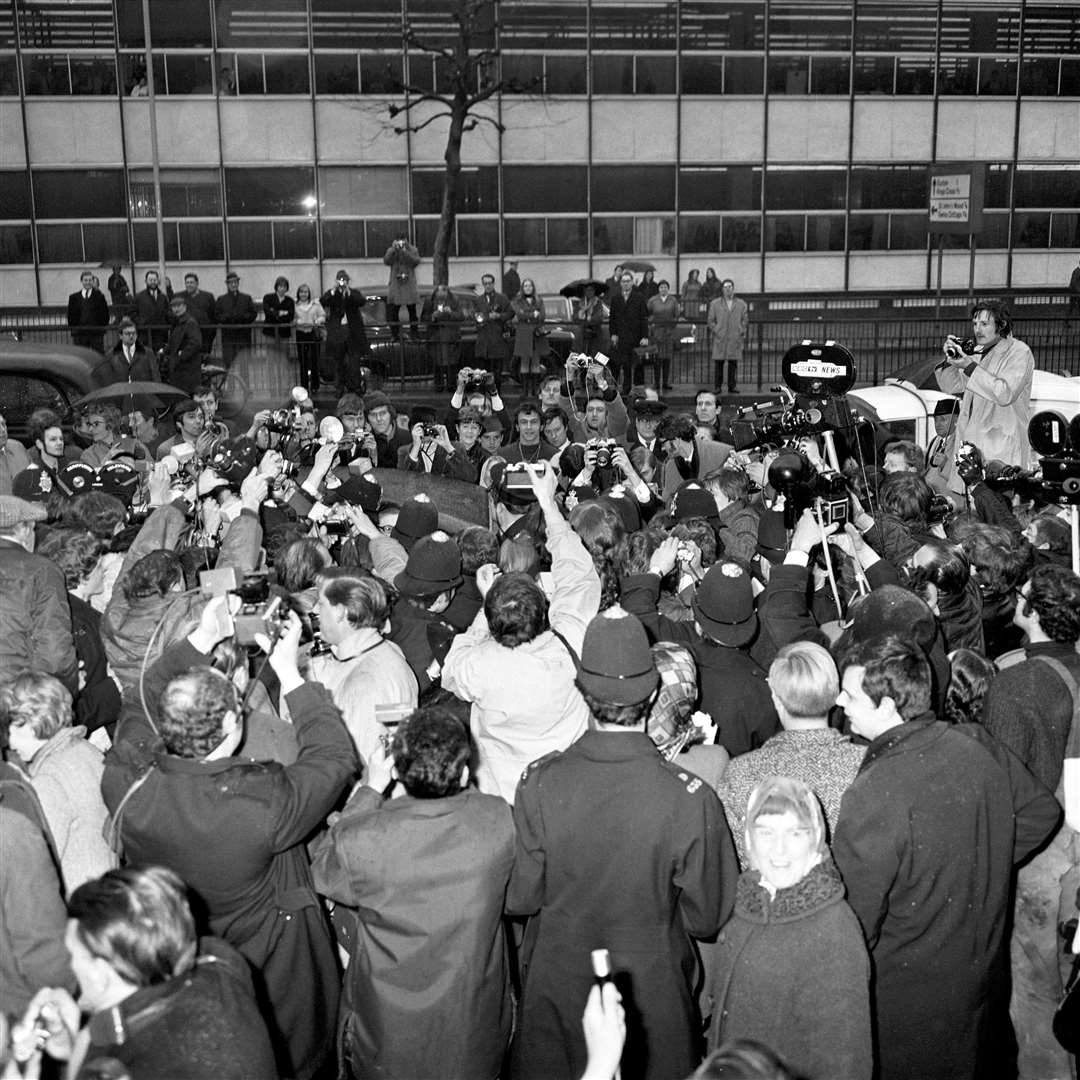 Fans and cameramen at the wedding of the Beatles’ last bachelor, Paul McCartney, at Marylebone Register Office, London (Archive/PA)