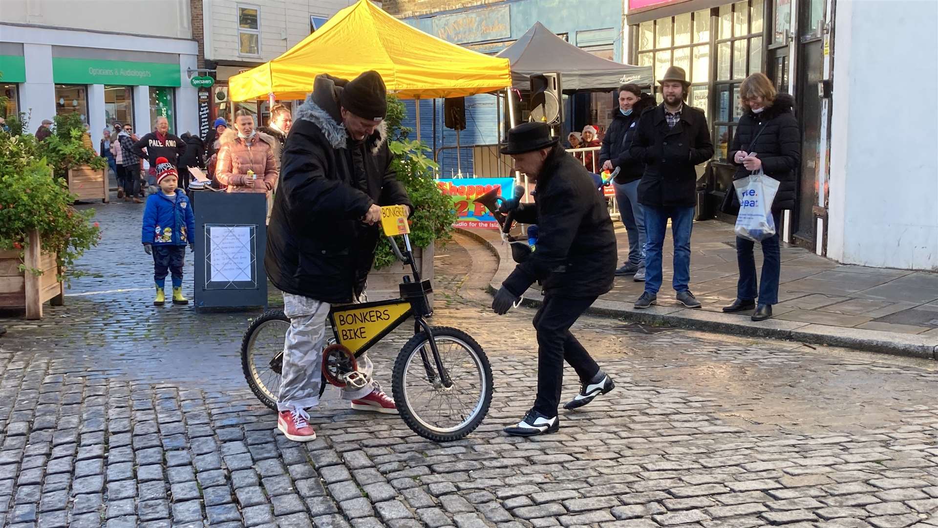 Volunteers attempted veteran stuntman William Wallace's Bonkers Bike Challenge