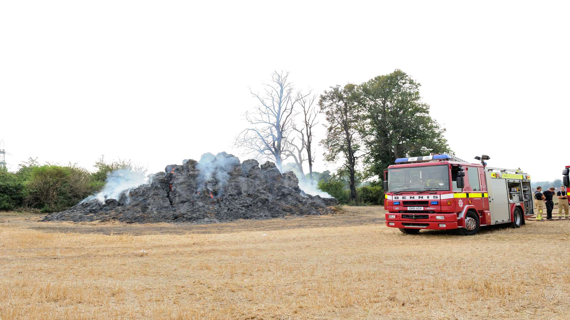 Hay bale fire at a farm in Park Corner Road, Southfleet