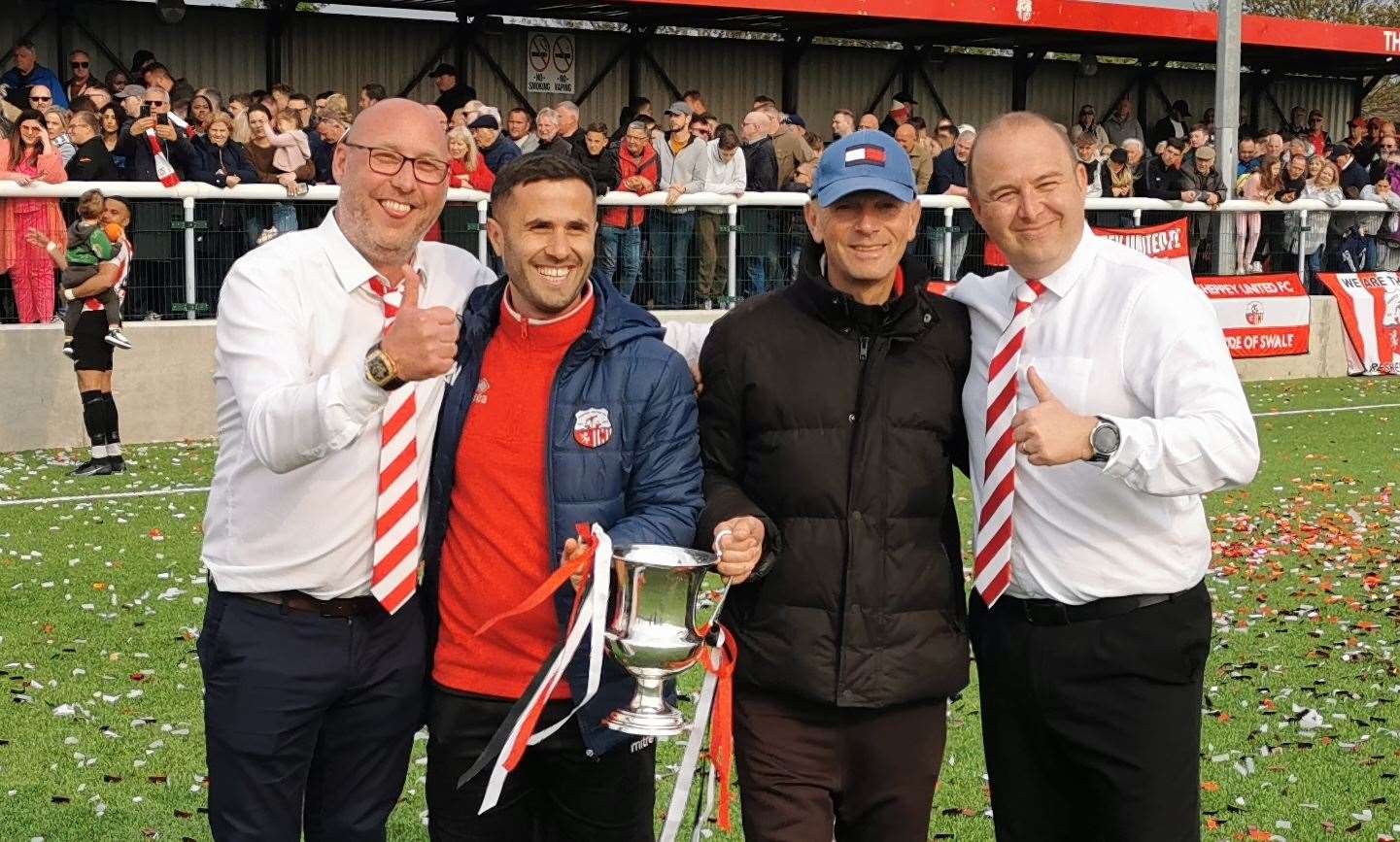 From left: Sheppey co-chairman Matt Smith, assistant manager Marcel Nimani, manager Ernie Batten, co-chairman Gary Seamark.