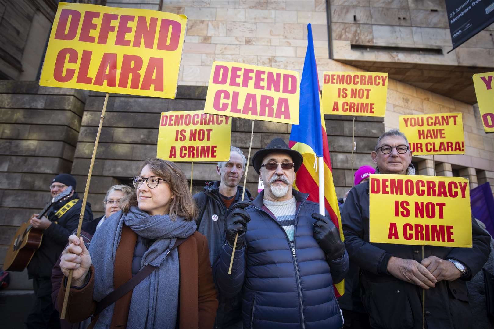 Supporters of Clara Ponsati outside Edinburgh Sheriff Court at an earlier hearing (Jane Barlow/PA)