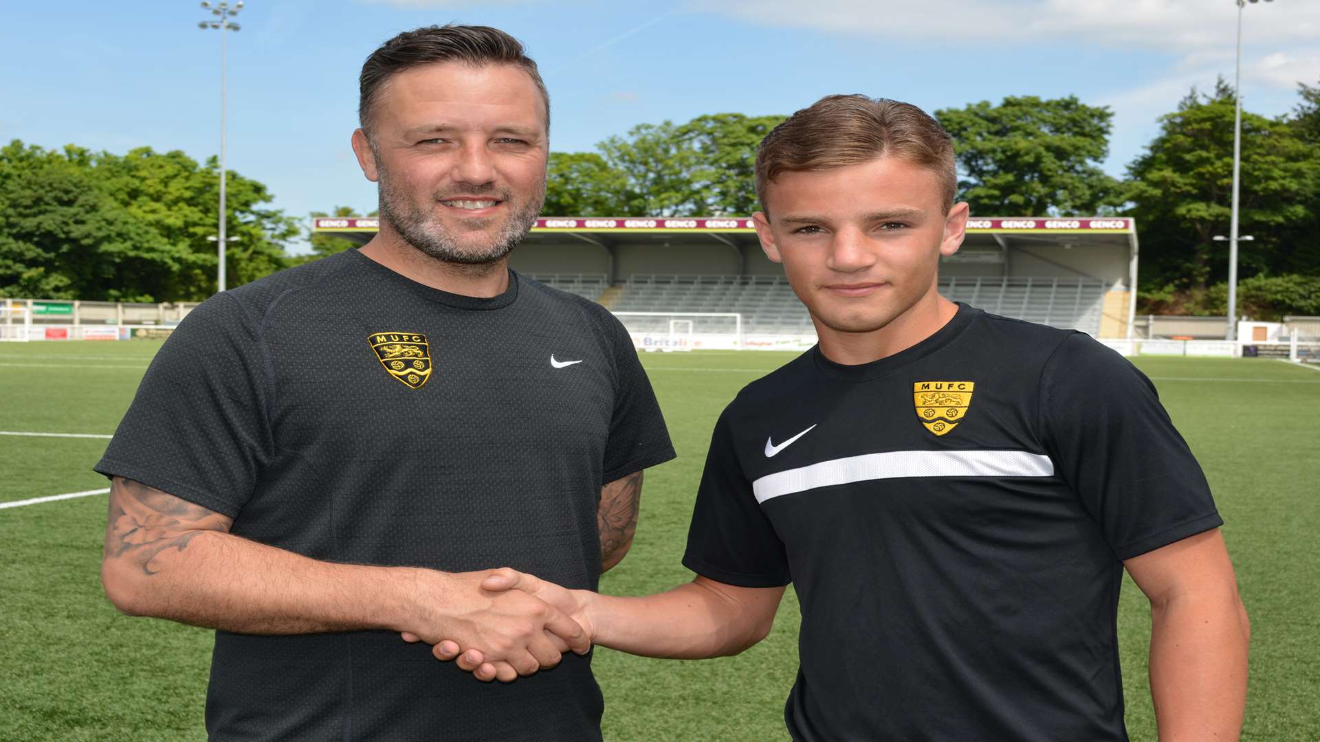 Maidstone manager Jay Saunders with Jack Richards