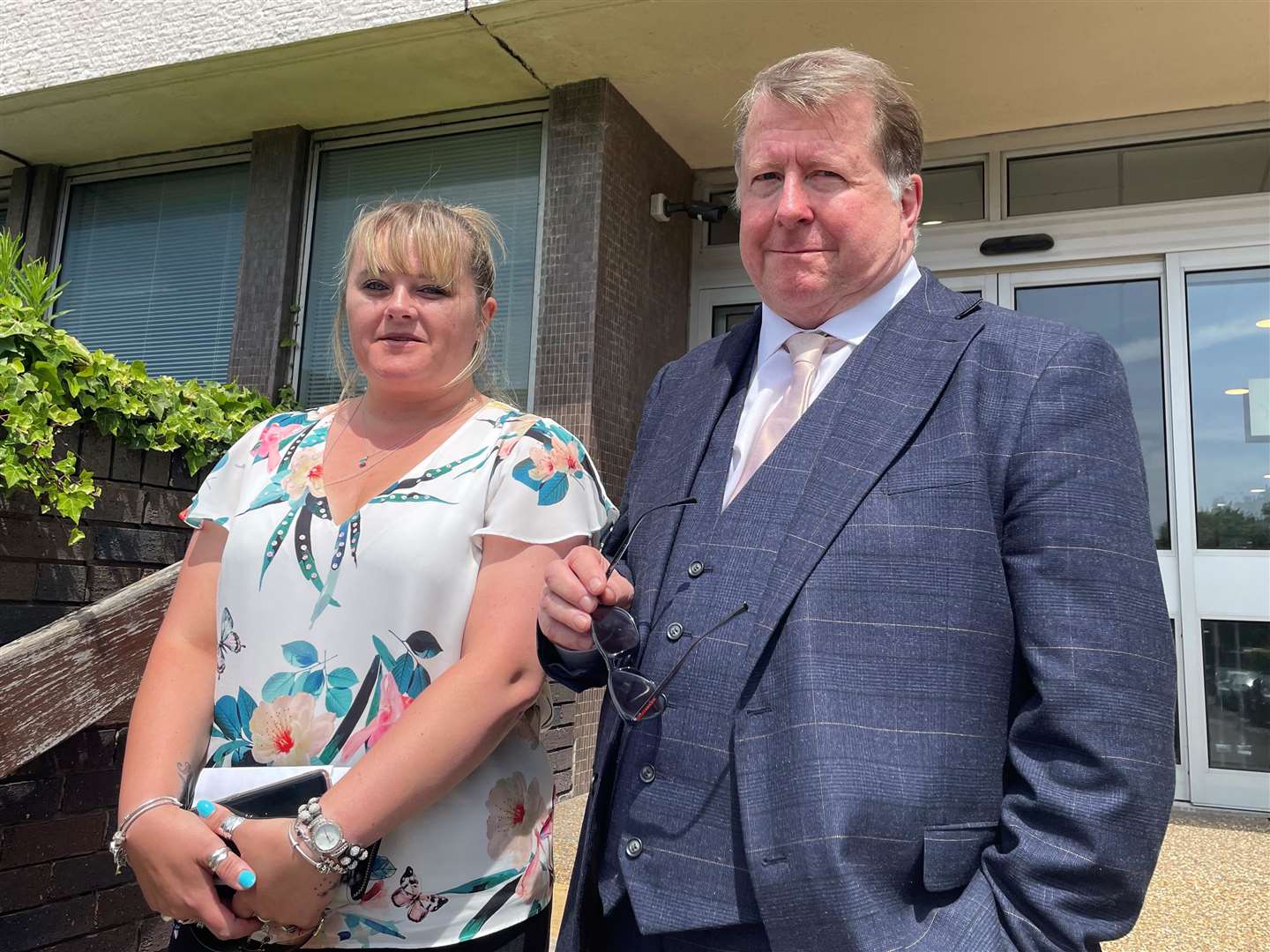 Family members of Sabrina Cooper, Natasha Cooper (daughter) and John Cooper (brother) outside Hove Crown Court, following the sentencing of Tony King (Anahita Hossein-Pour/PA)