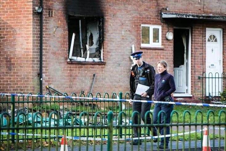 The scene of the house fire in Spitfire Road, West Malling, where Jackie Allen died. Picture: Matthew Walker