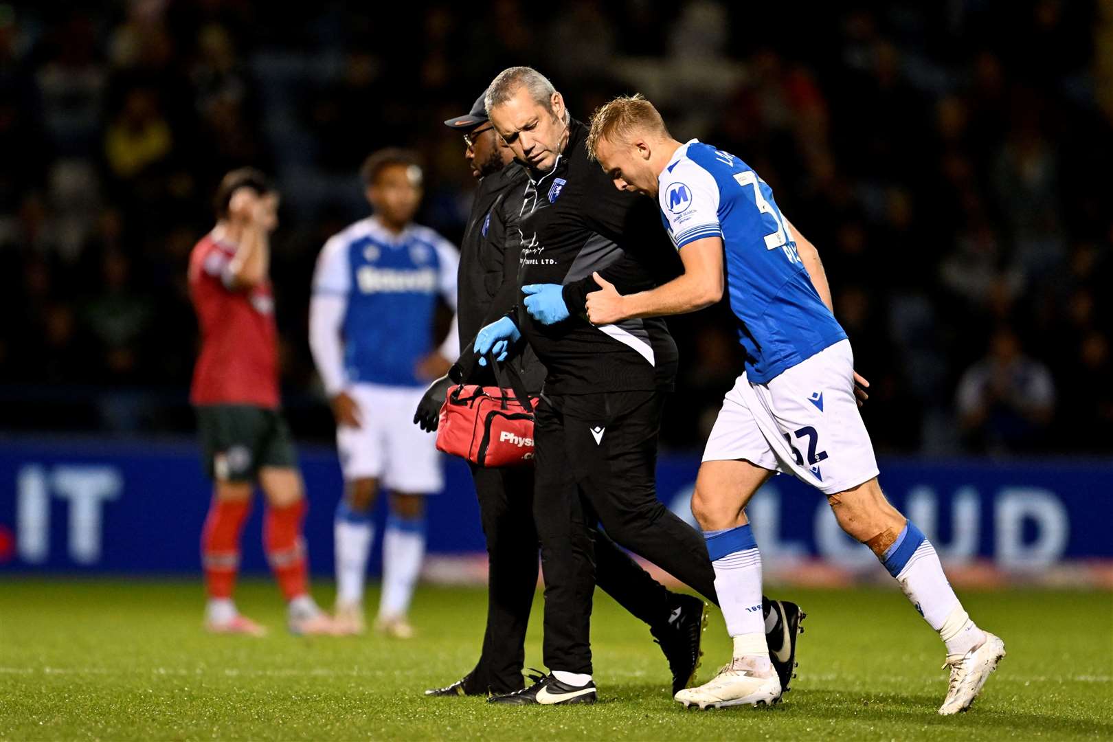 George Lapslie went off injured for Gillingham on Tuesday night Picture: Barry Goodwin