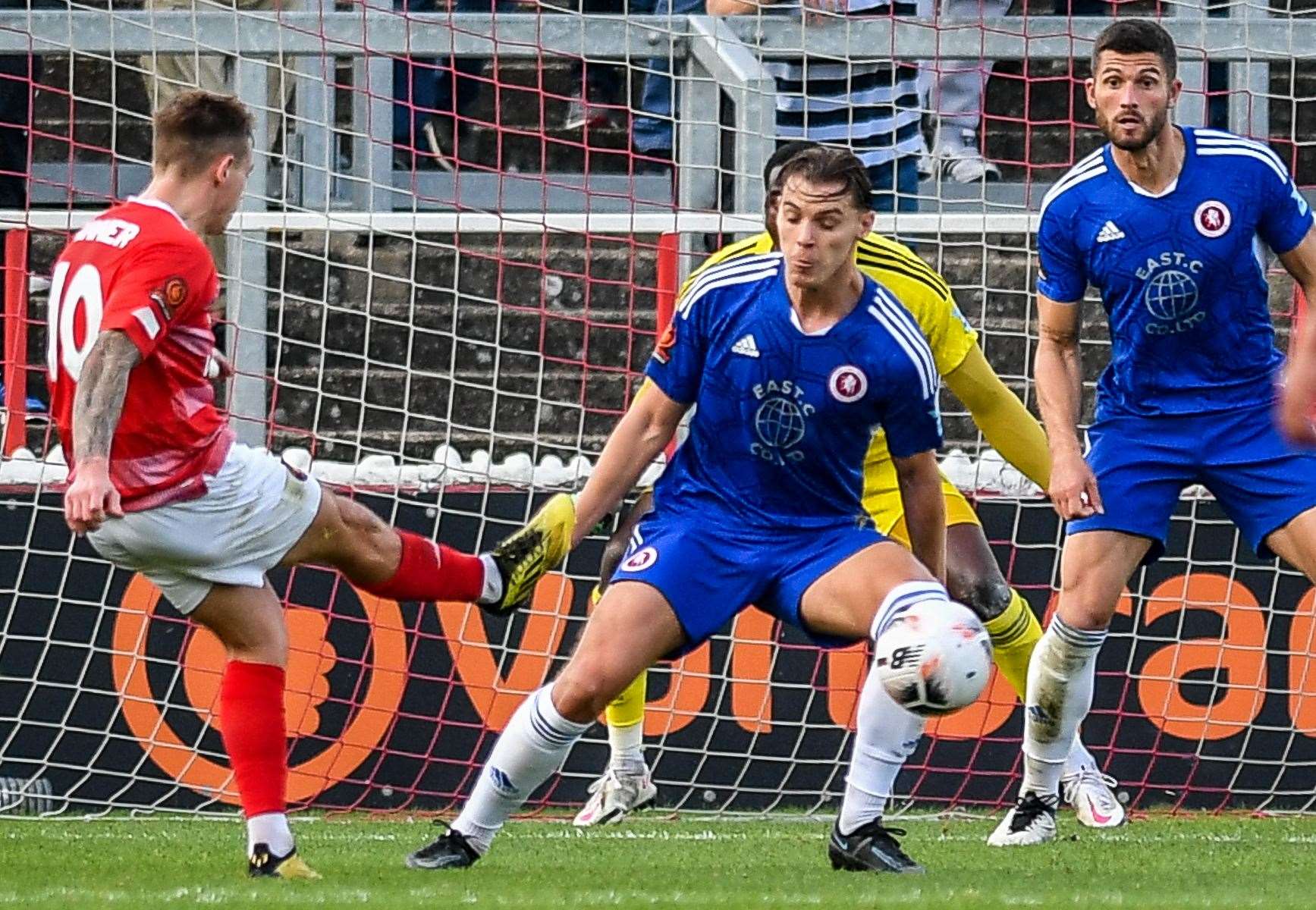 Ebbsfleet's Craig Tanner scores with his right foot against Welling. Picture: Dave Budden