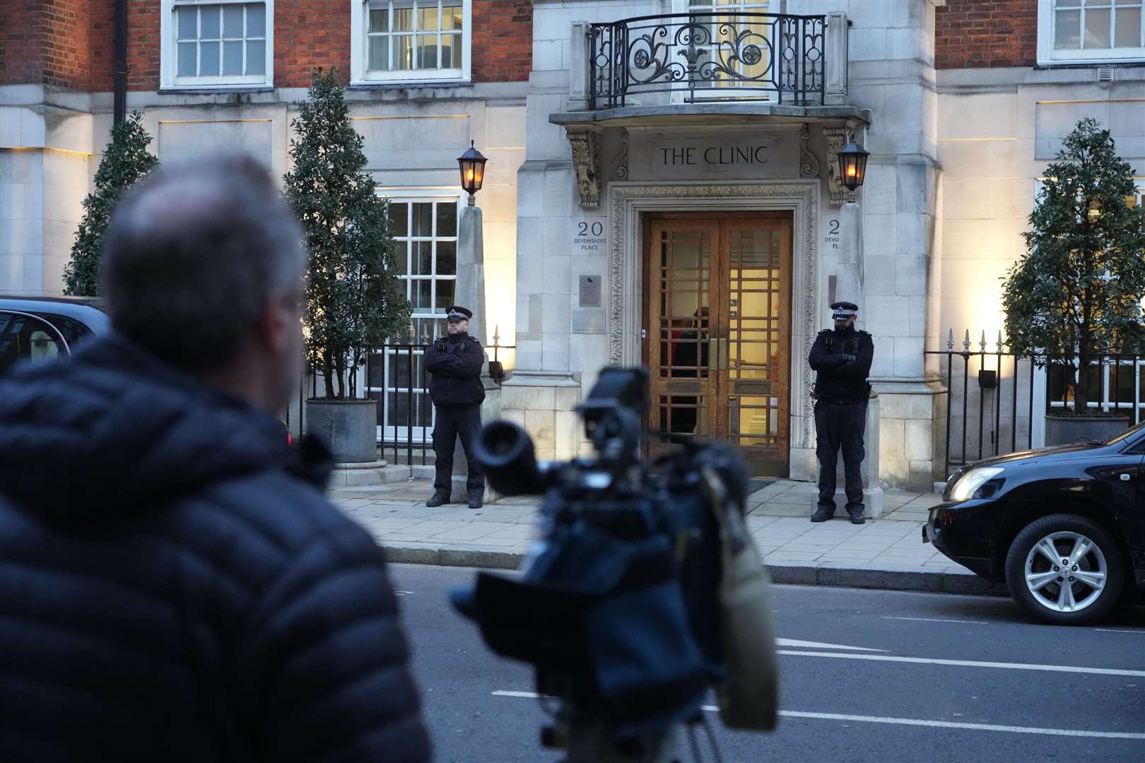 Media opposite the London Clinic, in central London, where the Princess of Wales is recovering (Jeff Moore/PA)