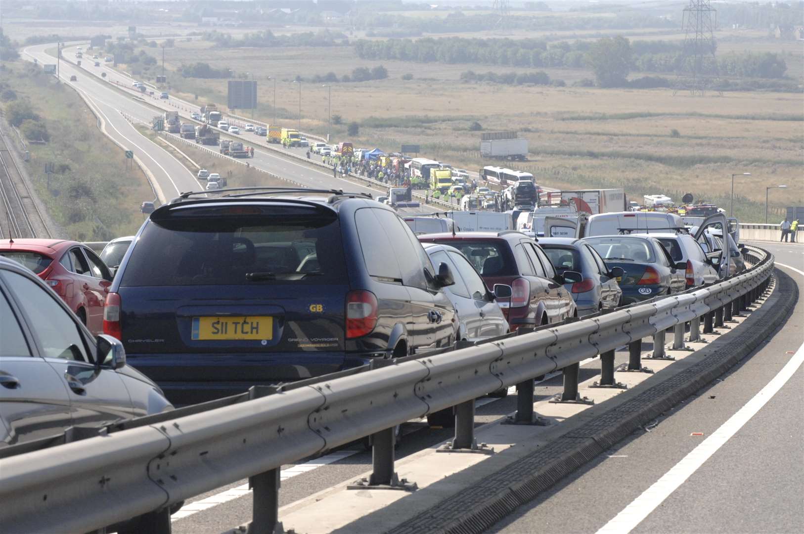 Traffic queued for miles after the huge pile-up. Picture: Chris Davey