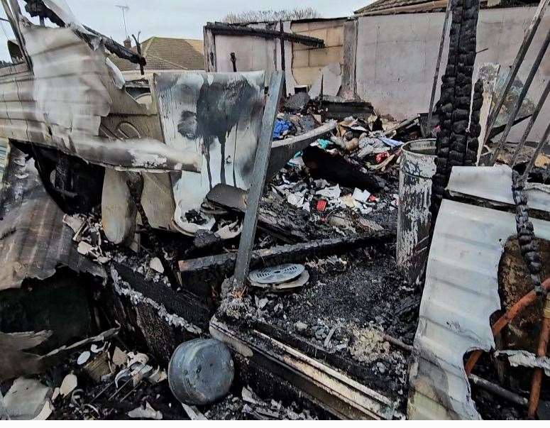 Emma Churchill's static home after the fire on Chirstmas Eve. Picture: Emma Churchill