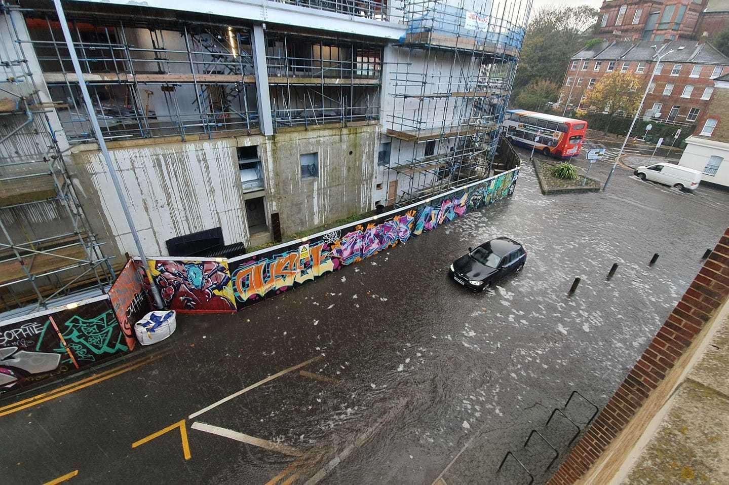 A car became stuck in Dover Road, near the near Skate Park which is being built. Picture: Yasmin Moore