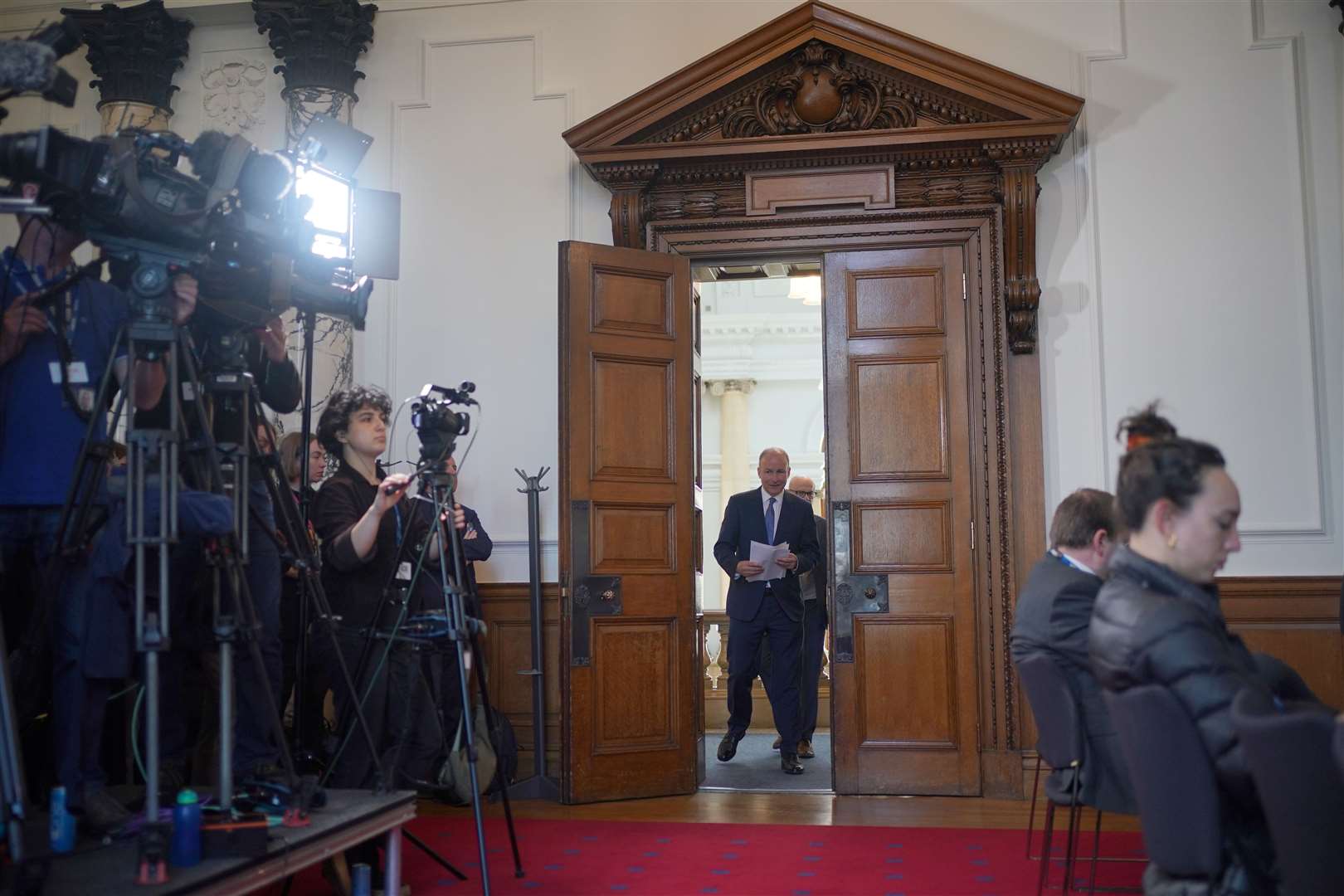 Tanaiste Micheal Martin arriving for the British-Irish Intergovernmental Conference press conference (Yui Mok/PA)