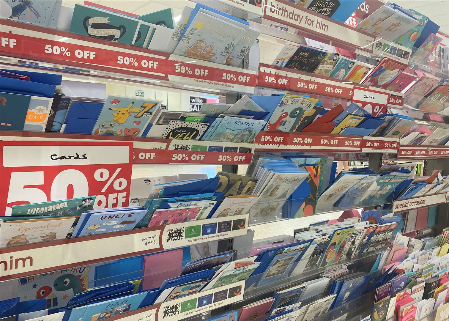 Cards in Ashford's Wilko are on sale at 50% off