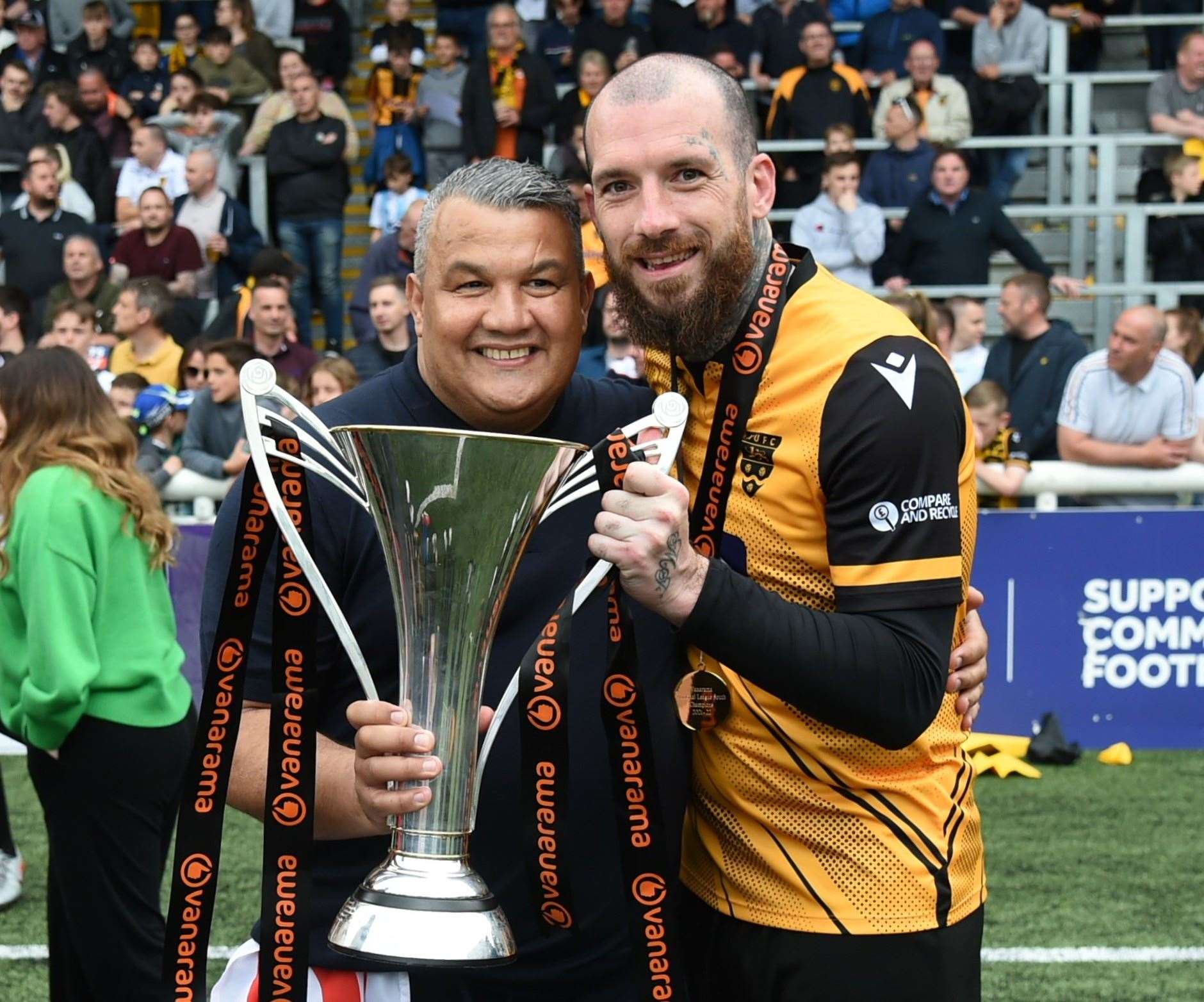 Joe Ellul with manager Hakan Hayrettin Picture: Steve Terrell