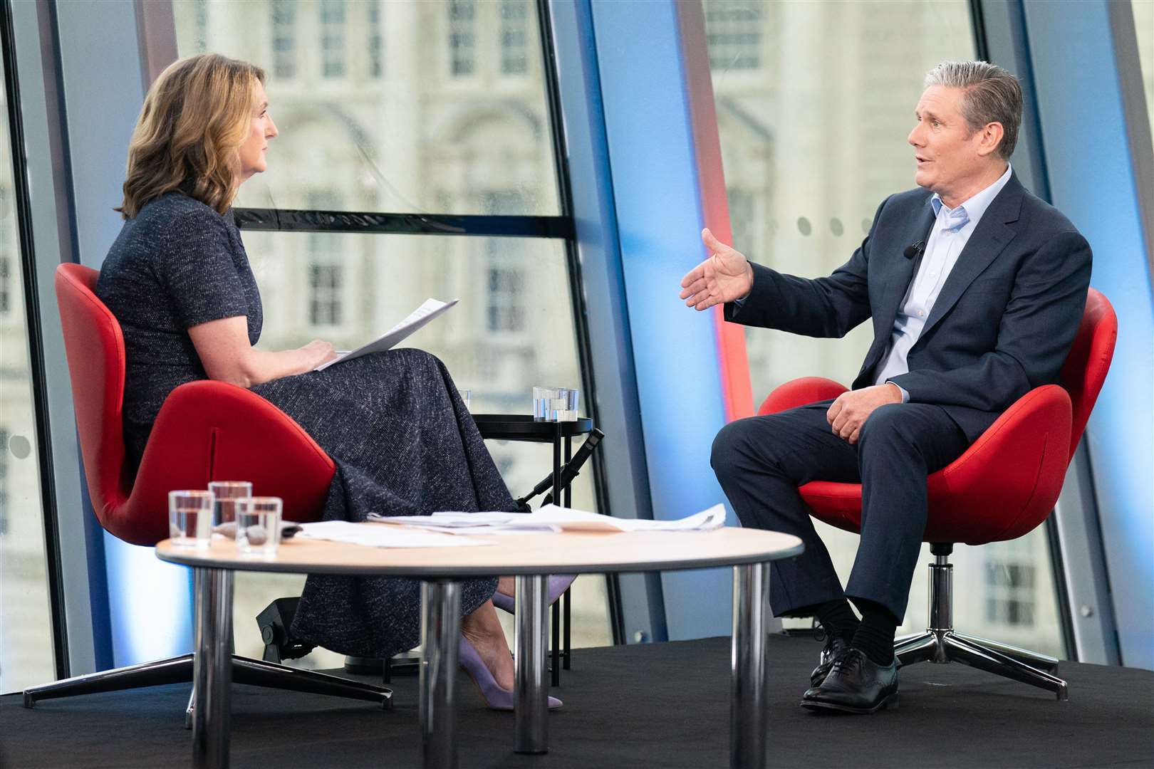 Labour Party leader Sir Keir Starmer is interviewed by Victoria Derbyshire on the BBC’s Sunday With Laura Kuenssberg programme (Stefan Rousseau/PA)