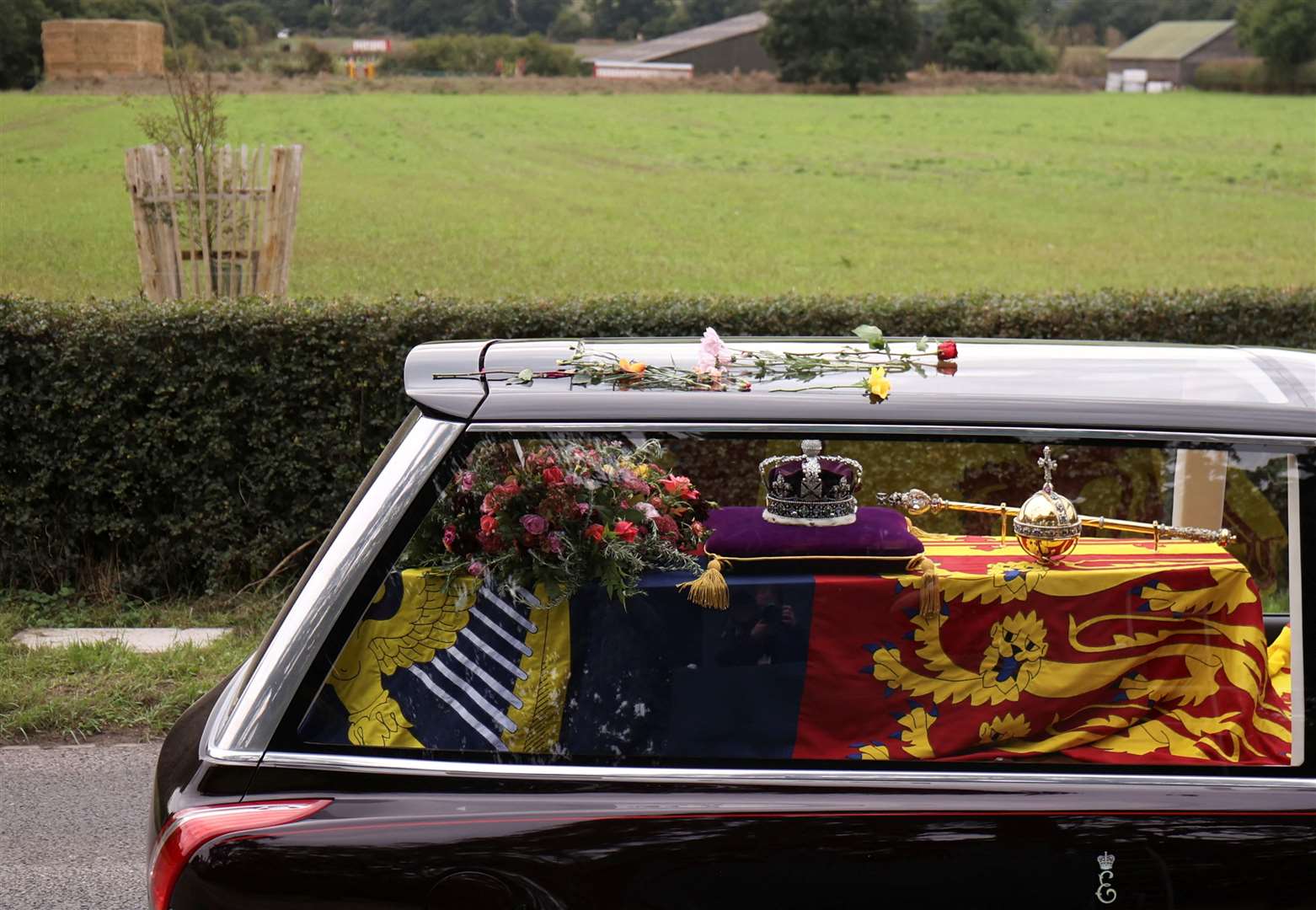 Queen Elizabeth II was laid to rest together with the Duke of Edinburgh on Monday evening in a private Committal Service at St George’s Chapel(Molly Darlington/PA)