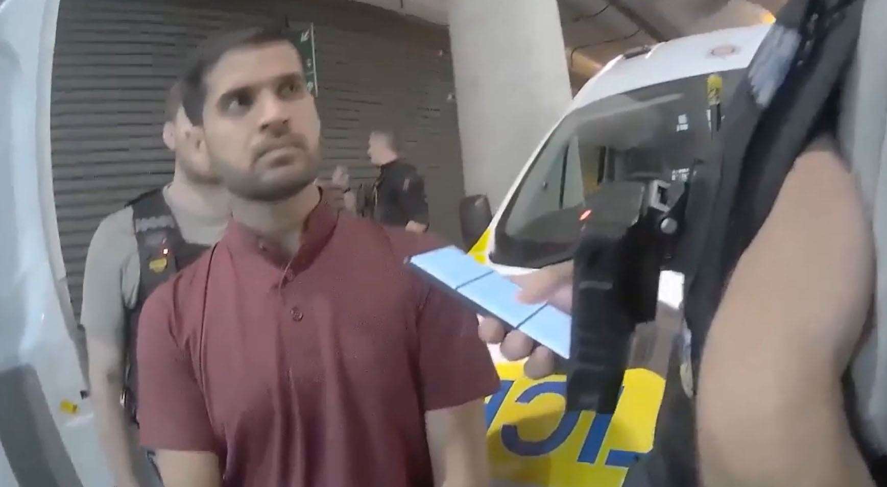 Screen grab from body cam footage of Faisal Malik at Gatwick Airport (Surrey Police/PA)