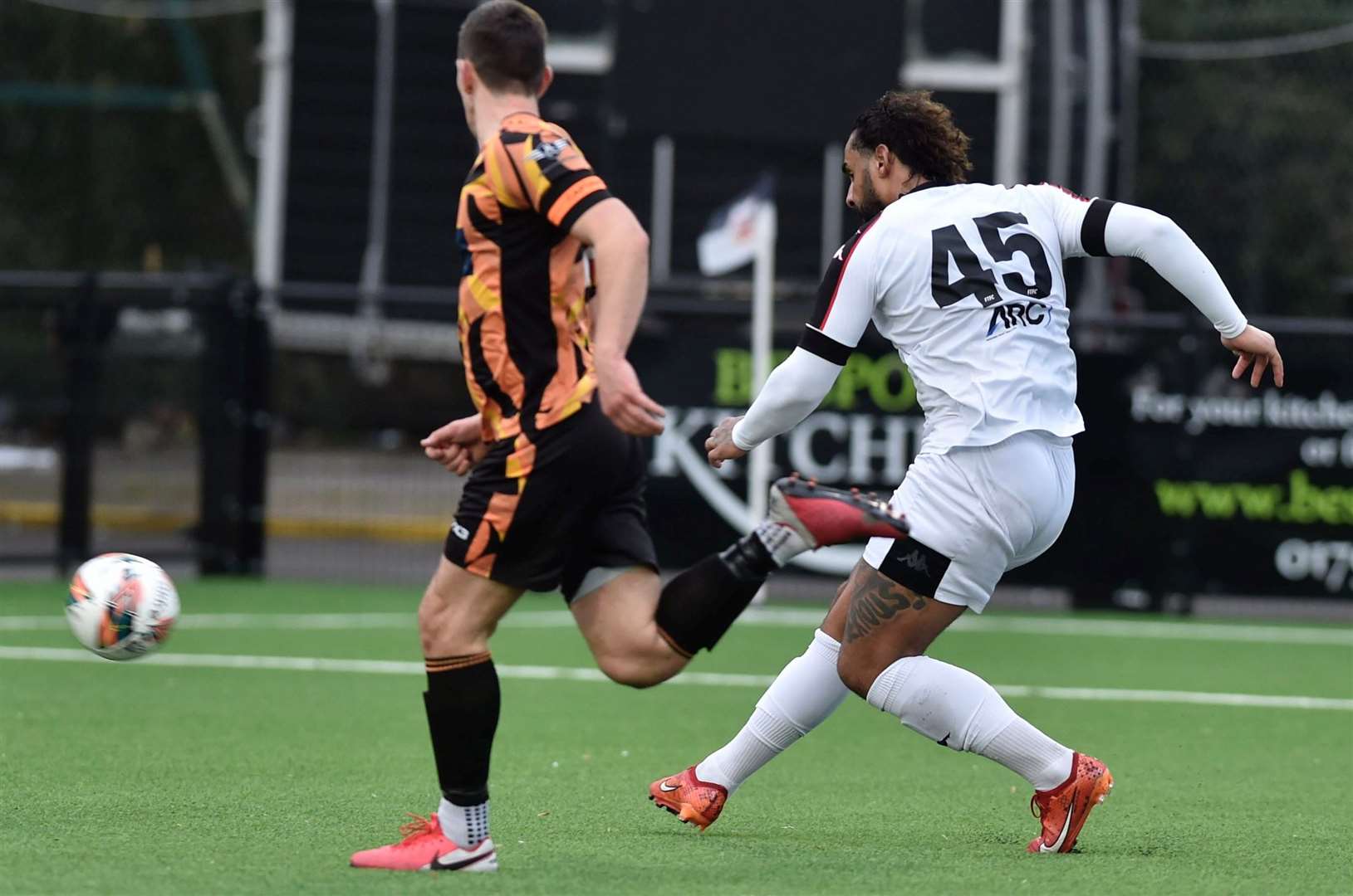 Stefan Payne pulls a goal back in the second half but it wasn’t enough for Faversham against Lordswood. Picture: Ian Scammell