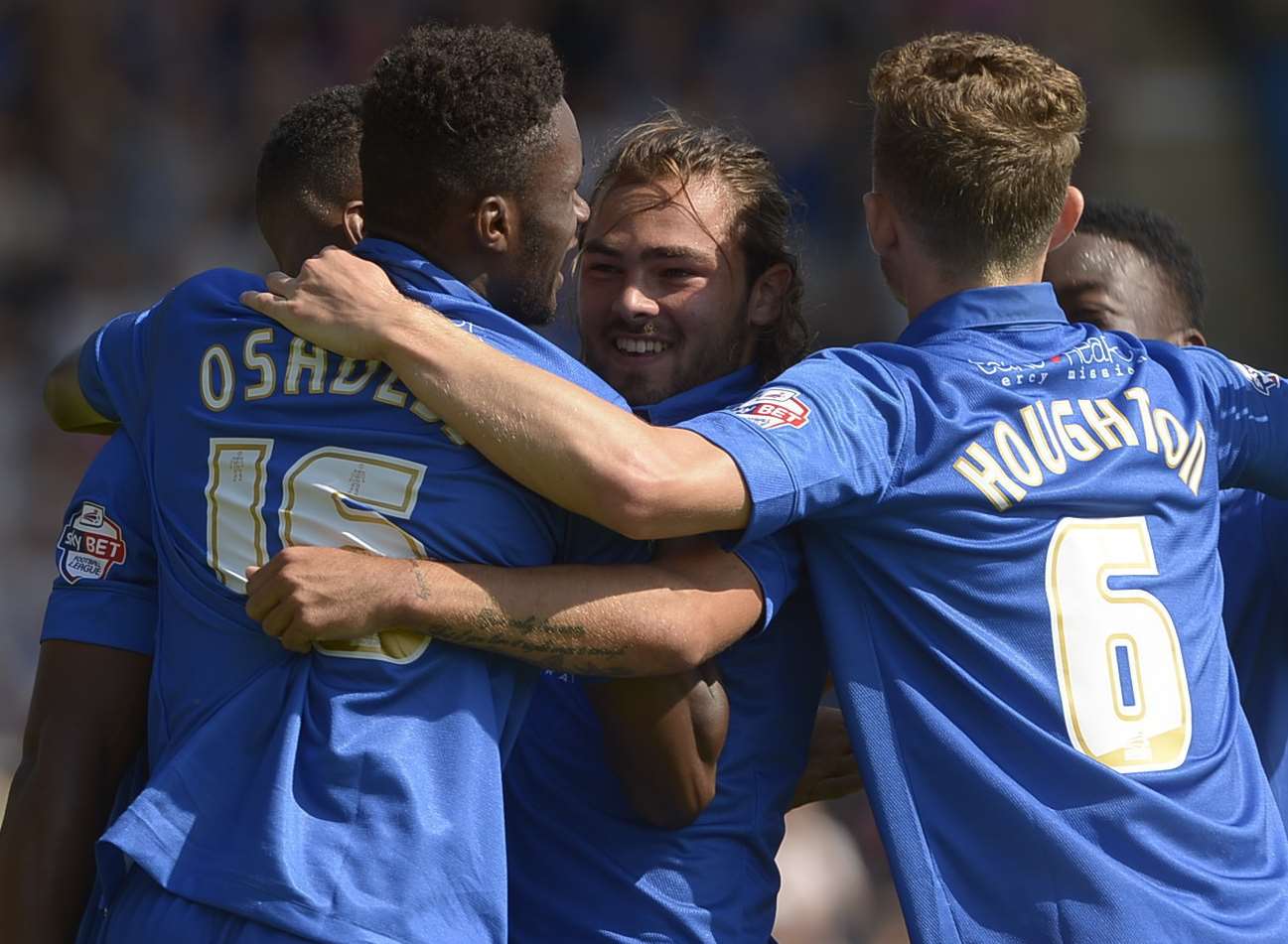 Gills celebrate their second goal Picture: Barry Goodwin