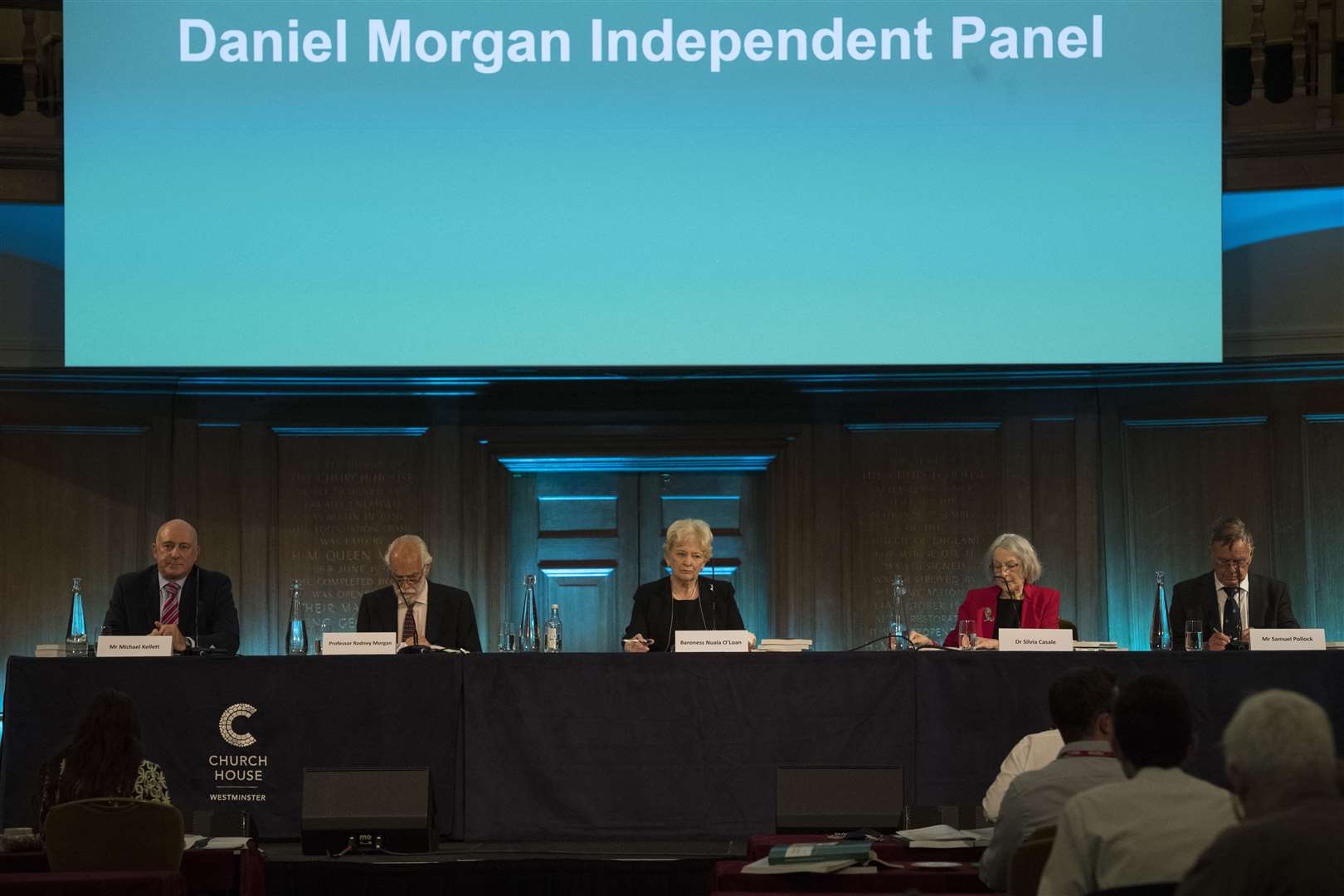 Panel members Michael Kellett, Professor Rodney Morgan, Baroness Nuala O’Loan, Dr Silvia Casale and Samuel Pollock (Kirsty O’Connor/PA)