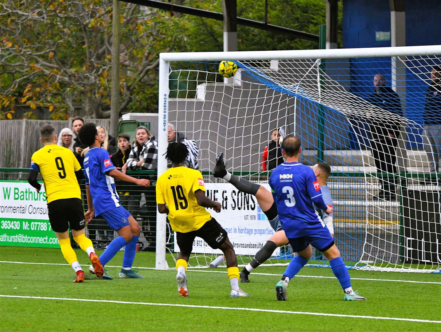 Sheppey substitute Dan Bradshaw scores the fourth goal at Herne Bay. Picture: Marc Richards