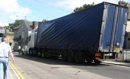 The HGV is cleared with the help of Police shortly after the incident in Oxford Street on Friday morning