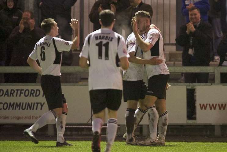 Goalscorers Max Cornhill (left) and Alex Wall (right) celebrate