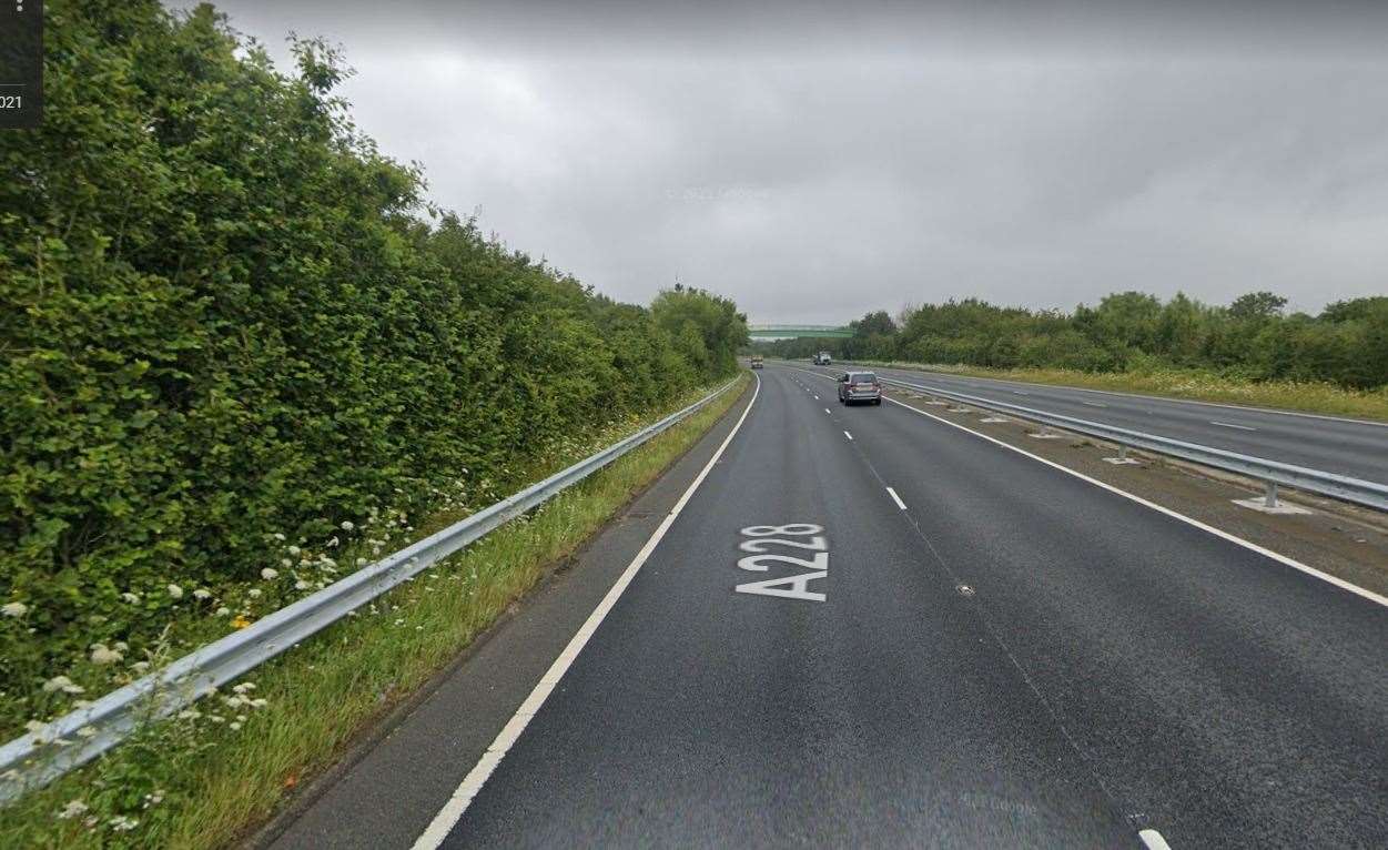 The A228 near Snodland where a car overturned