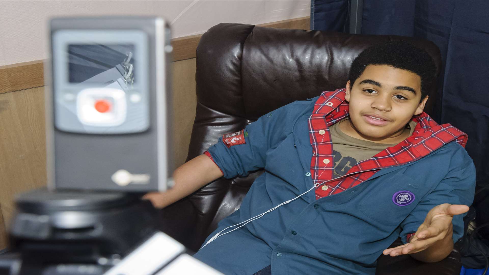 Otis Gyluck, 12, talks to the camera in the video diary room. Picture: Andy Payton