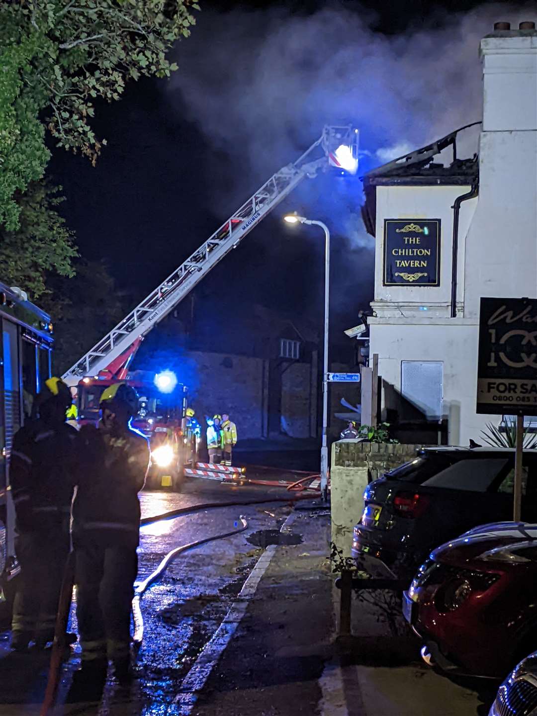 Firefighters tackling the blaze at the Chilton Tavern pub in Ramsgate. Picture: Karen Burridge