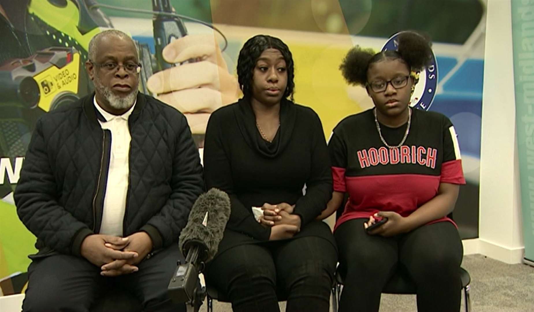 (L to R) Family friend Pastor Neville Popo, Keon Lincoln’s mother, Sharmaine Lincoln, and twin sister, Kiarah (PA)