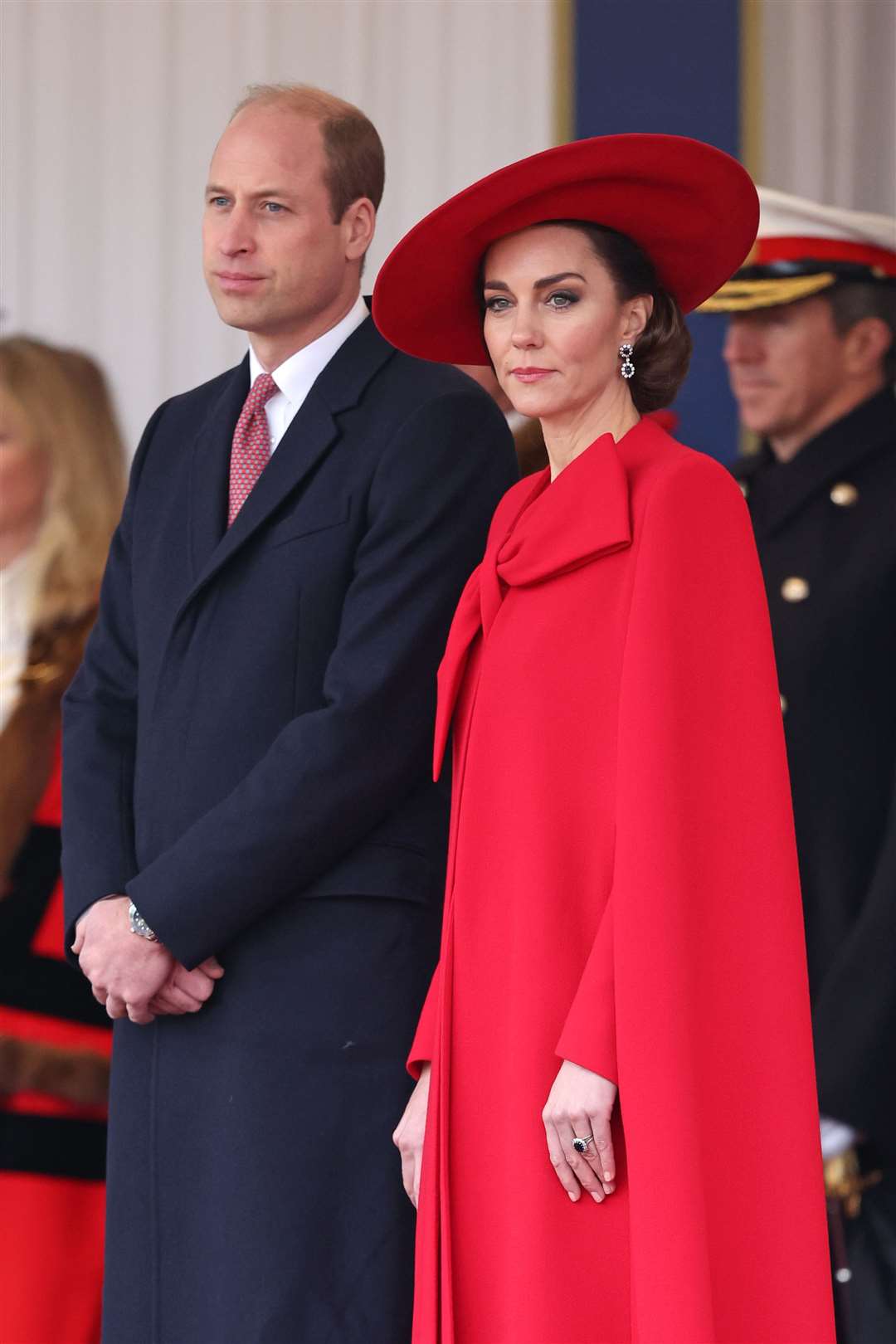 Kate in her red cape at Horse Guards Parade (Chris Jackson/PA)