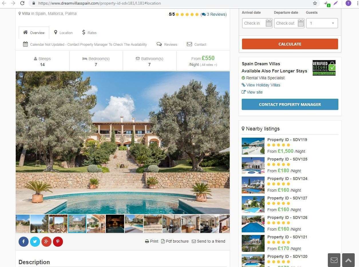 The villa where the Kennedy family thought they'd be staying, as listed on the dreamvillasspain.com website (8764573)