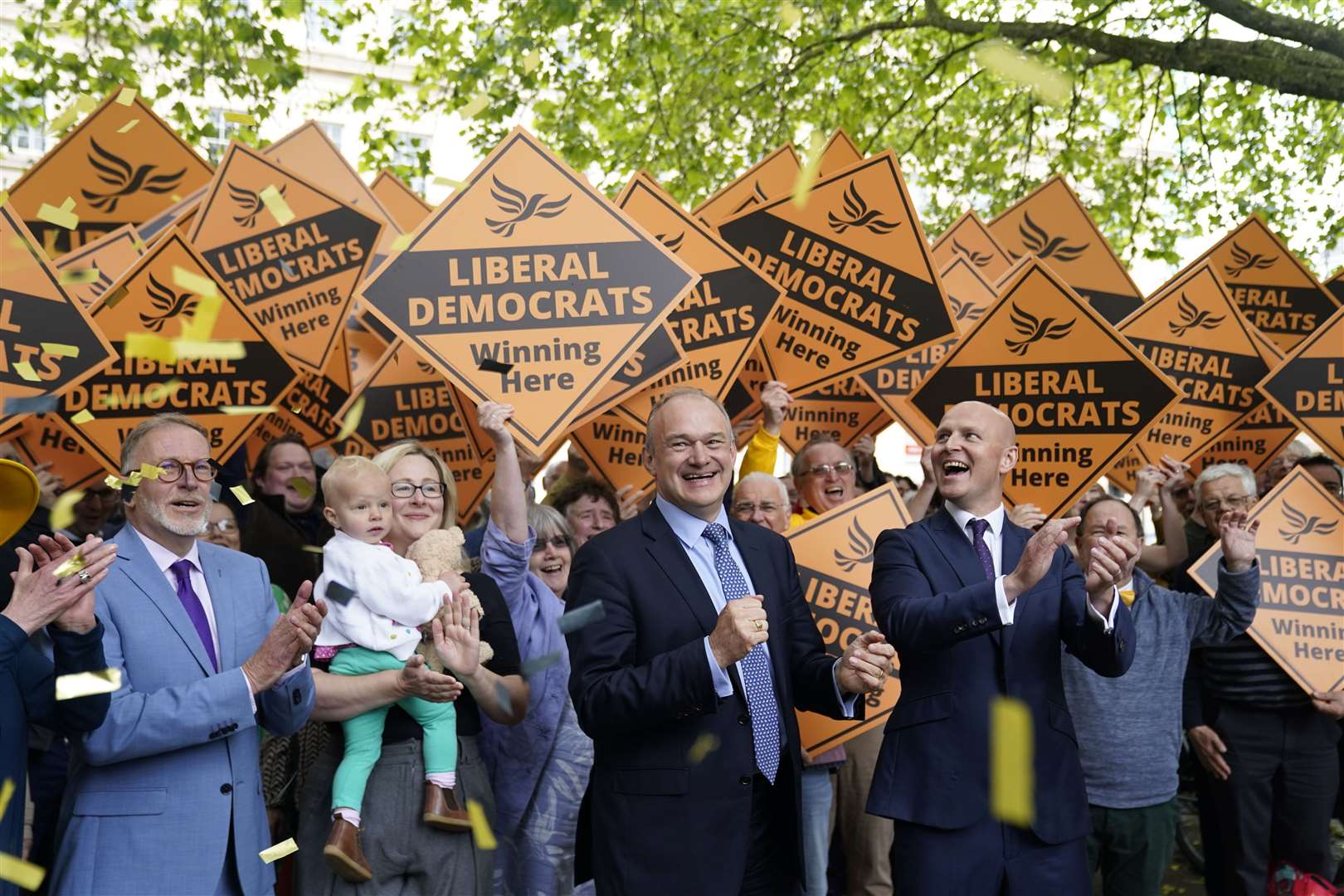 Sir Ed Davey also had young supporters at his side as the Liberal Democrat leader visited Cheltenham (Andrew Matthews/PA)
